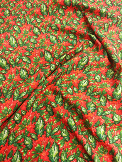 CHRISTMAS HOLLY & BERRY – 100% COTTON FABRIC – 149cm WIDE