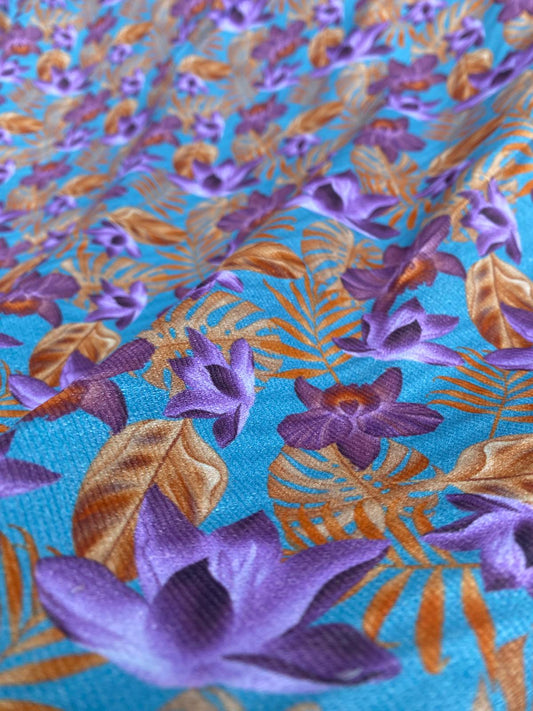 MINDY FLORALS – TROPICAL ORCHID BABY CORD – 100% COTTON FABRIC – 114cm WIDE