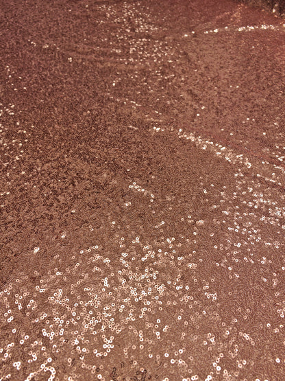 ROSE GOLD SEQUIN FABRIC – SEWN SEQUINS ON MESH – 144cm WIDE