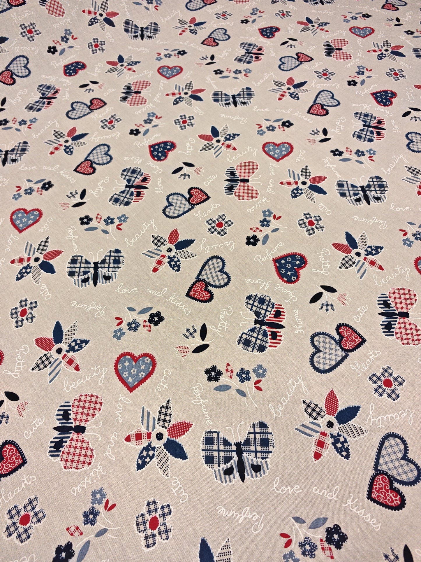 PATCHWORK LOVE – POLYCOTTON PRINT FABRIC – 110cm WIDE (3 COLOURWAYS)