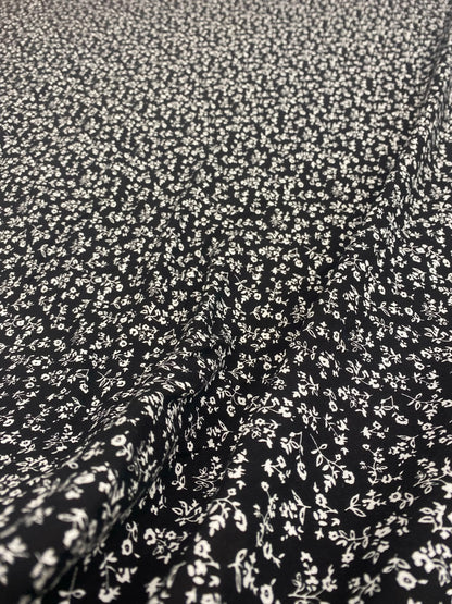 MIDNIGHT MEADOW – BLACK & WHITE FLORAL – 100% VISCOSE FABRIC – 145cm WIDE