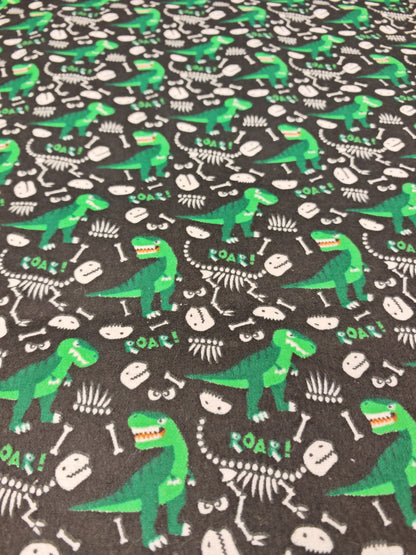 DINO BONES – BLACK & GREEN POLYCOTTON WINCEYETTE – 80% COTTON / 20% POLYESTER – 108cm WIDE