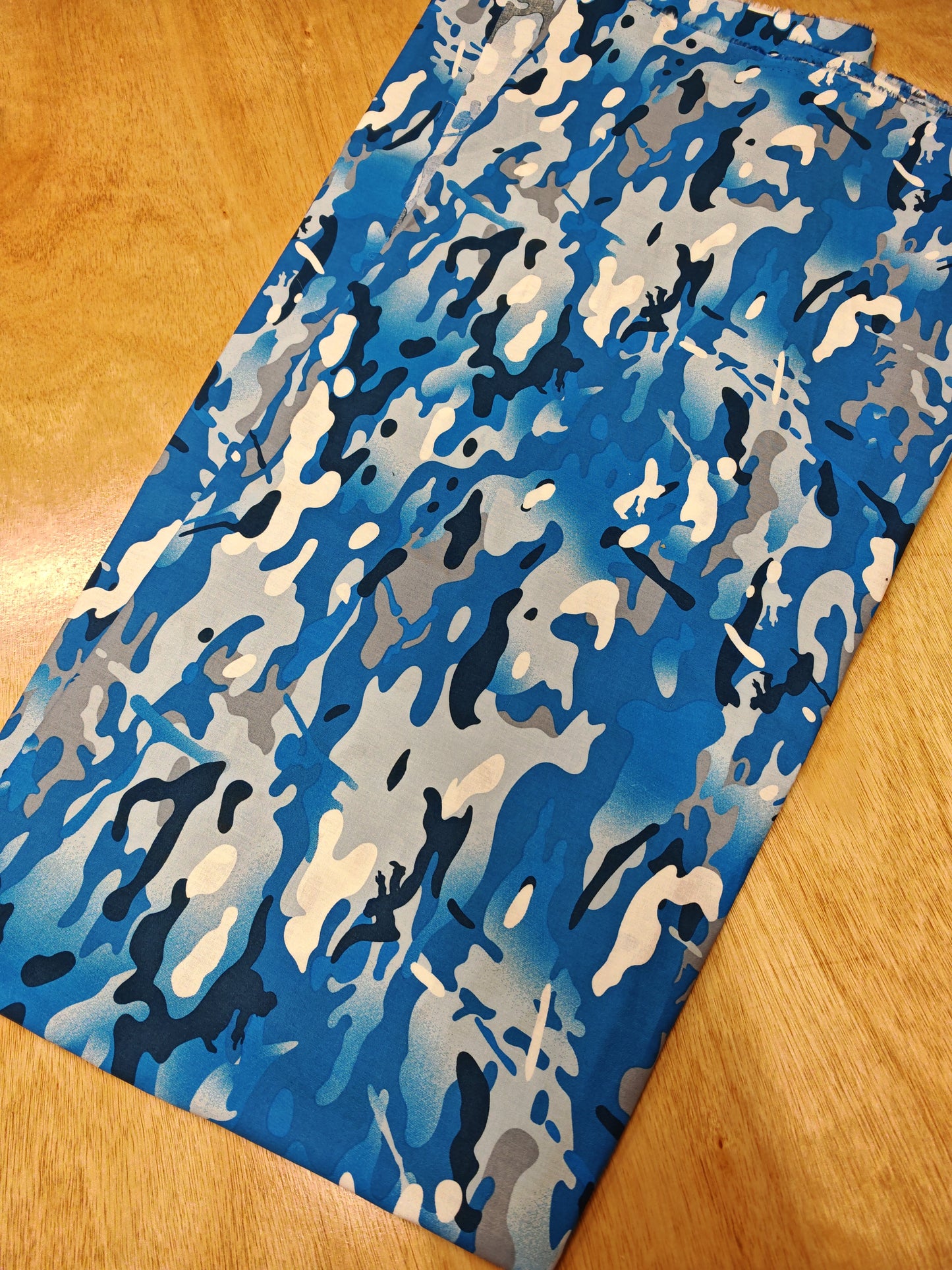 Blue Camo Cotton Poplin – 142cm / 56" Wide – 100% Cotton – 3m Piece