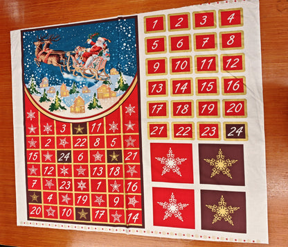 SANTA'S SLEIGH – CUT & SEW ADVENT CALENDAR PANEL – 100% COTTON – 111.5cm x 96cm