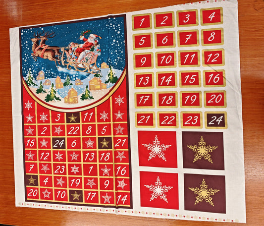 SANTA'S SLEIGH – CUT & SEW ADVENT CALENDAR PANEL – 100% COTTON – 111.5cm x 96cm