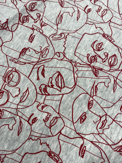 FACES IN THE CROWD – ABSTRACT PORTRAIT SWEATSHIRT FLEECE FABRIC – GREY MARL – 158cm WIDE