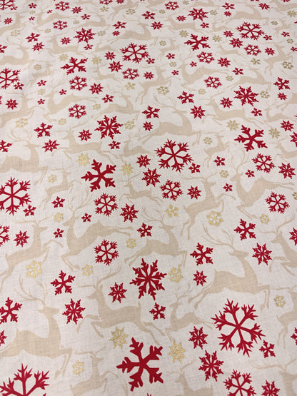 REINDEER SNOWFLAKE – CHRISTMAS 100% COTTON PRINT – 2 COLOURWAYS – 135–136.5cm WIDE