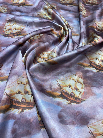 GALLEONS – PRINTED POLYESTER SATIN FABRIC – 148cm WIDE