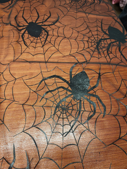 MIDNIGHT WEB – BLACK SPIDER FLOCKED-EFFECT MESH FABRIC – 100% POLYESTER – 154cm WIDE
