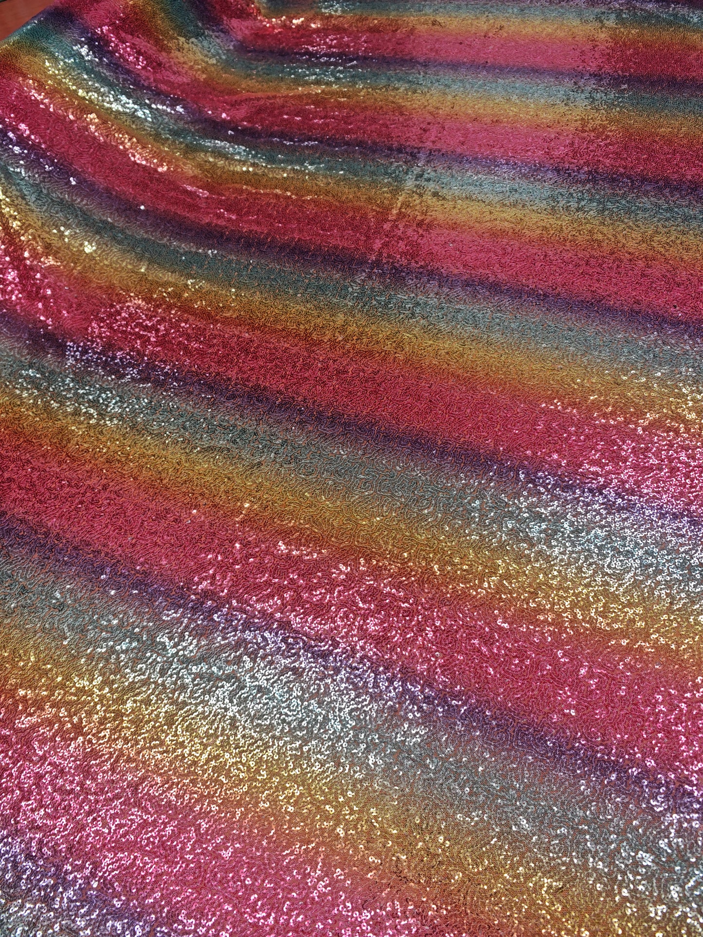 RAINBOW AFTERGLOW – RAINBOW STRIPE SEQUIN MESH FABRIC – 128cm SEQUIN WIDTH / 155cm FULL WIDTH