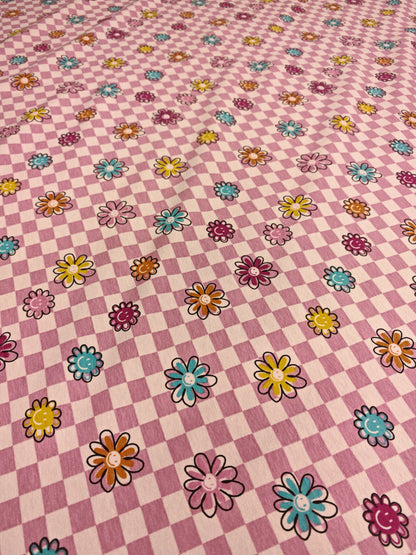SMILEY DAISY CHECK – COTTON JERSEY STRETCH FABRIC – 145cm WIDE