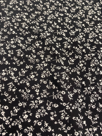 MIDNIGHT MEADOW – BLACK & WHITE FLORAL – 100% VISCOSE FABRIC – 145cm WIDE