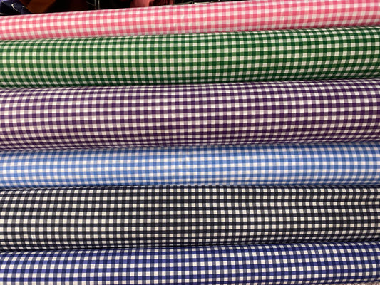 ¼ Inch Gingham Polycotton – 112cm / 44" – Polycotton – 3m Piece (6 Colourways)