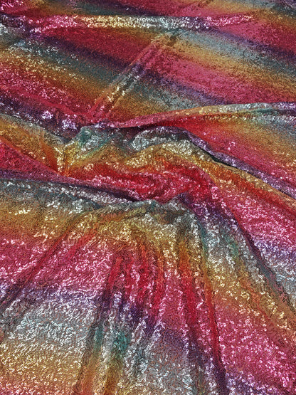 RAINBOW AFTERGLOW – RAINBOW STRIPE SEQUIN MESH FABRIC – 128cm SEQUIN WIDTH / 155cm FULL WIDTH