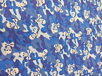 SKULL & CAMO – 100% COTTON POPLIN – BLUE CAMOUFLAGE SKULL PRINT – 147cm WIDE