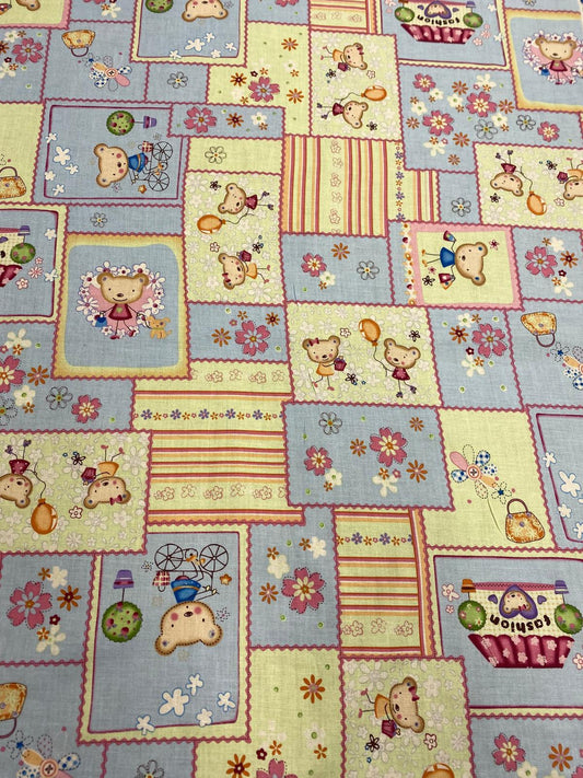 PATCHWORK TEDDIES – 100% COTTON PRINT FABRIC – 134cm WIDE