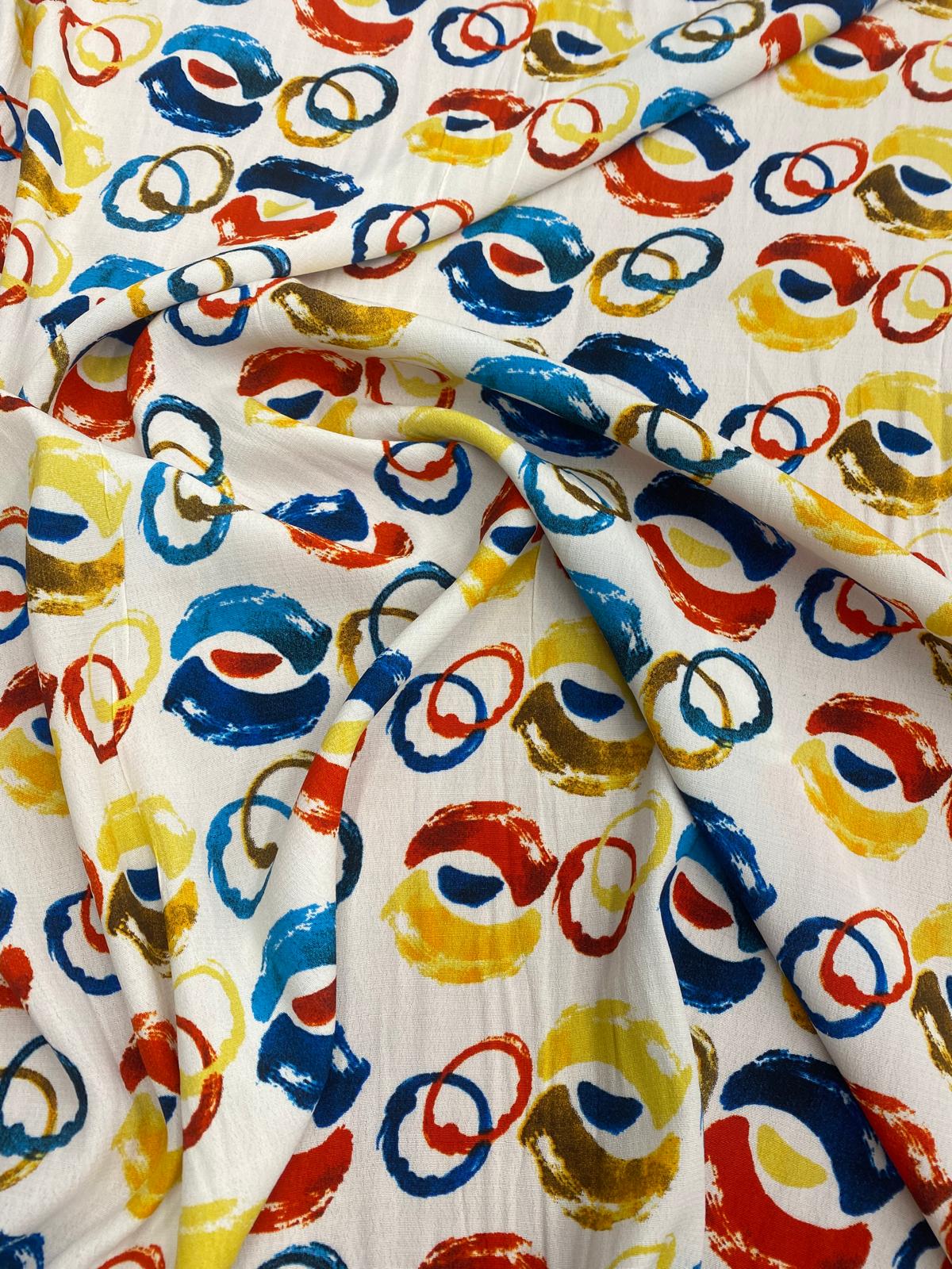 Carnival Loop Printed Viscose Crepe – Abstract Retro Viscose Fabric – 100% Viscose