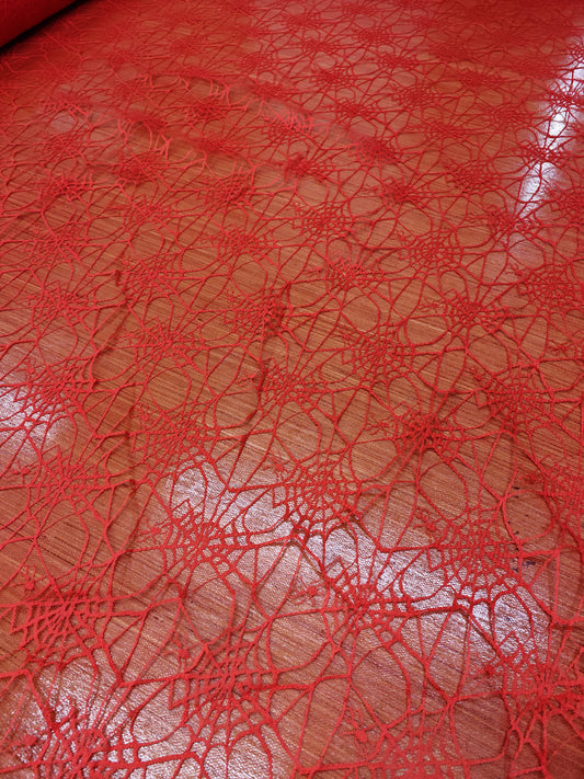 SCARLET WEB – RED SPIDERWEB LACE NET FABRIC – 100% POLYESTER – 146cm WIDE