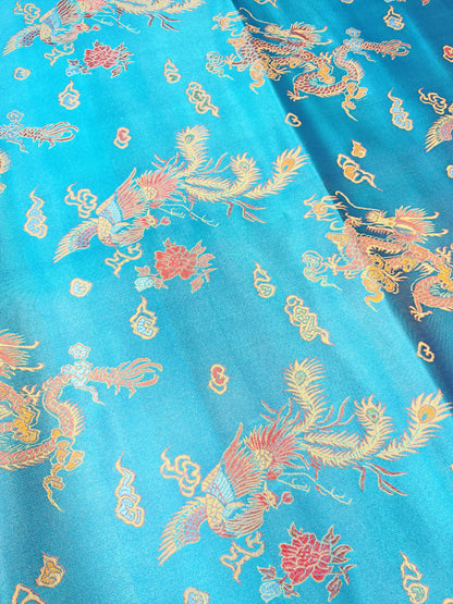 CHINESE DRAGON BROCADE – POLYESTER BROCADE FABRIC – 93cm WIDE (5 COLOURWAYS)