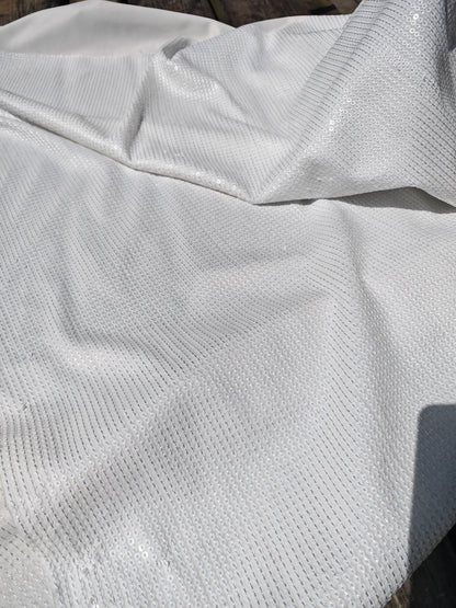 WHITE SEQUIN STRETCH JERSEY FABRIC – 152cm WIDE