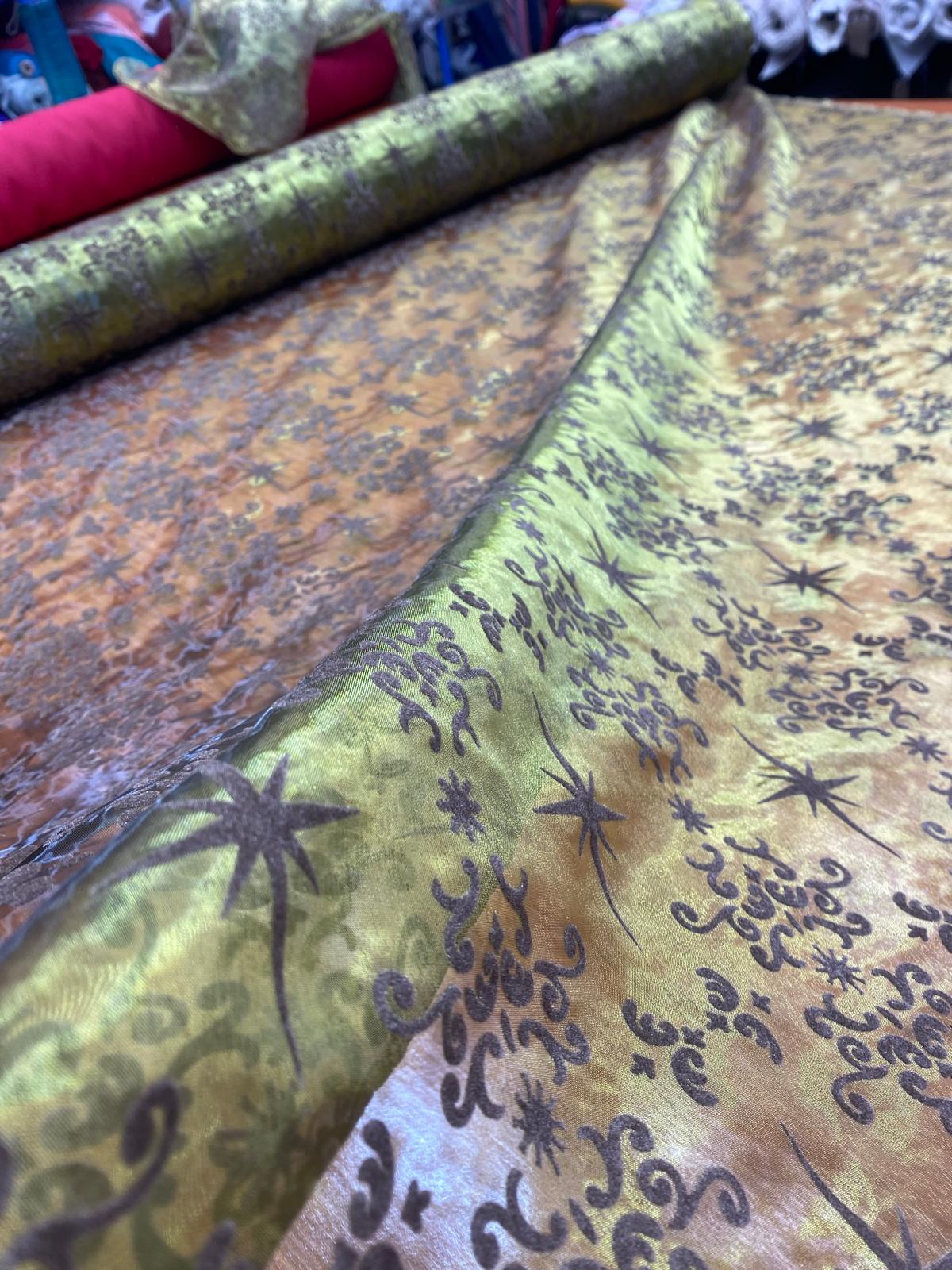 STARS & SCROLLS – PRINTED POLYESTER ORGANZA FABRIC – 150cm WIDE