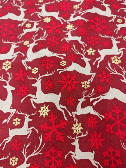 REINDEER SNOWFLAKE – CHRISTMAS 100% COTTON PRINT – 2 COLOURWAYS – 135–136.5cm WIDE