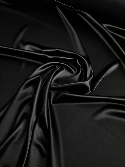 BLACK SATIN WITH STRETCH – POLYESTER SATIN WITH ELASTANE – 147cm WIDE