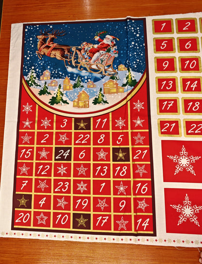 SANTA'S SLEIGH – CUT & SEW ADVENT CALENDAR PANEL – 100% COTTON – 111.5cm x 96cm