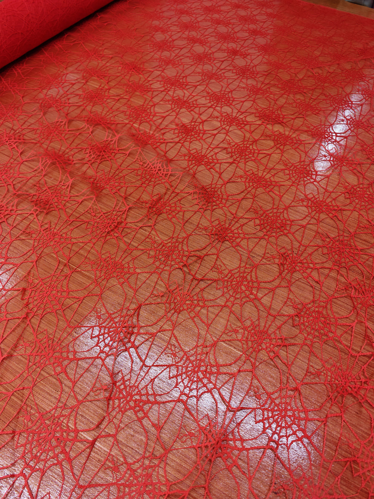 SCARLET WEB – RED SPIDERWEB LACE NET FABRIC – 100% POLYESTER – 146cm WIDE