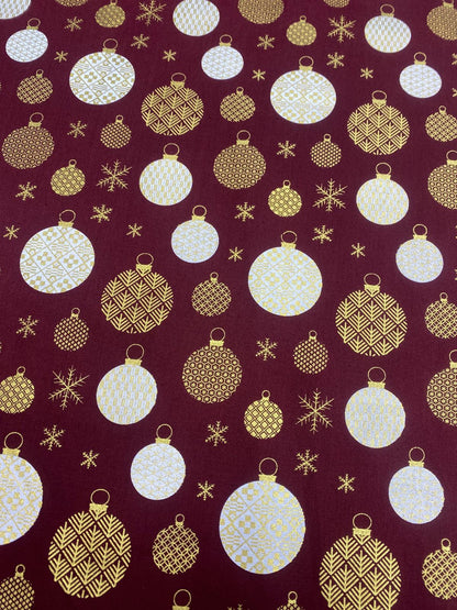 CHRISTMAS BAUBLES – 100% COTTON CHRISTMAS FABRIC – 144cm WIDE