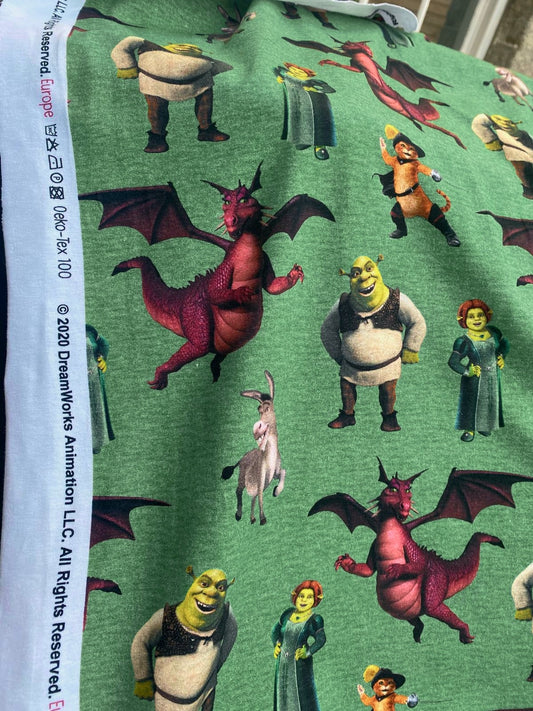 SHREK & FRIENDS – DREAMWORKS CHARACTER COTTON STRETCH JERSEY FABRIC – 140cm WIDE