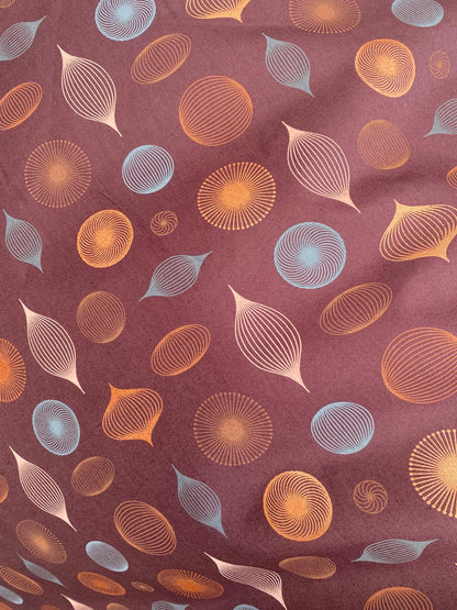 CHRISTMAS BAUBLES – CHOCOLATE GEOMETRIC PRINT – 100% COTTON FABRIC – 146cm WIDE