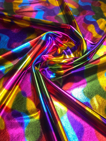 METALLIC RAINBOW SQUIGGLES – FOUR-WAY STRETCH DANCEWEAR FABRIC – 152cm WIDE