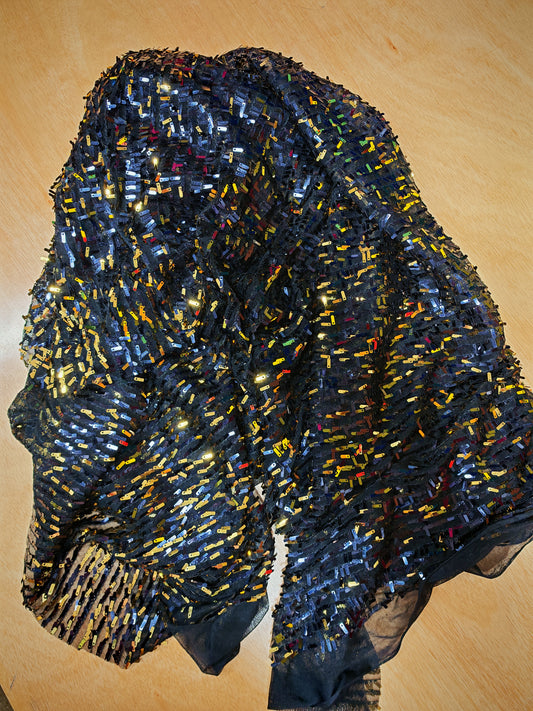 Gold Sequin on Black Net – 137cm / 54" Wide – 3m Piece