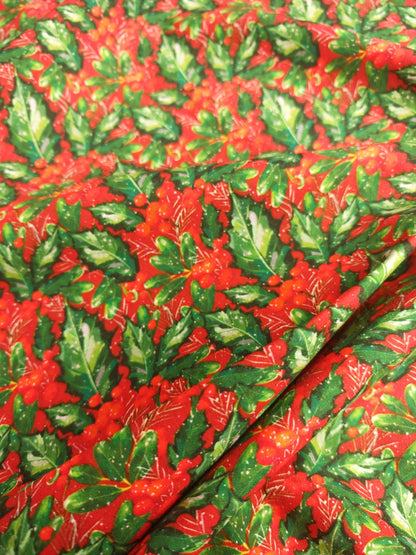 CHRISTMAS HOLLY & BERRY – 100% COTTON FABRIC – 149cm WIDE