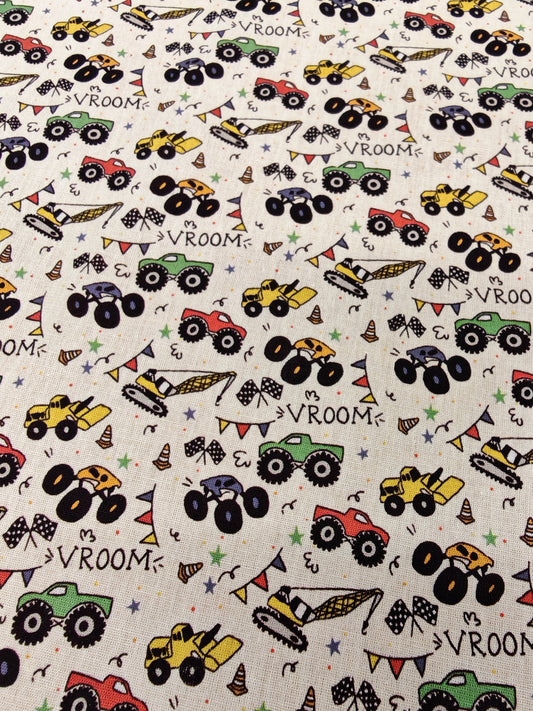 MONSTER TRUCKS VROOM – 100% COTTON FABRIC – 148cm WIDE